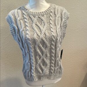 New Gray Crew Neck Sweater with Cable Knit Design